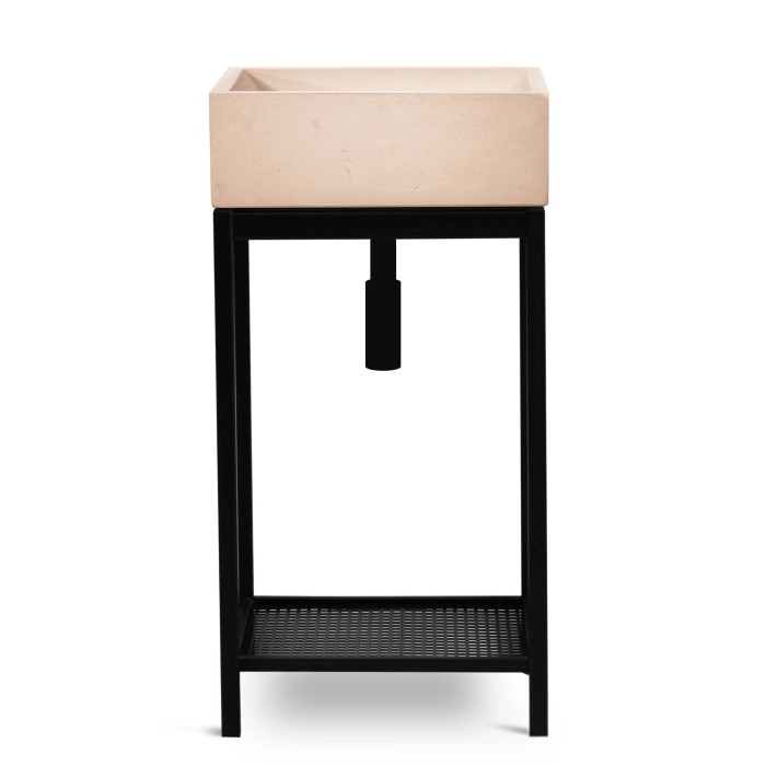 Fontana da giardino t.b.t. con vasca beige su struttura in metallo nero.