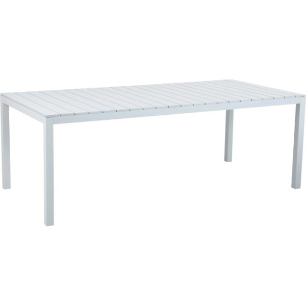 Tavolo da giardino t.b.t. bianco con design a listelli per esterni.
