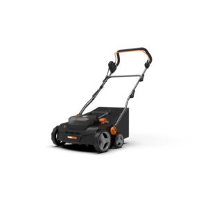 Scarificatore a batteria Worx 40 V WG855E.9 nero e arancione, vista laterale.
