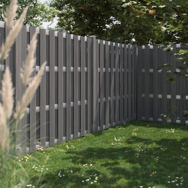 Recinzione privacy in WPC antracite con elementi in alluminio, 180x180 cm, per giardino e terrazzo.