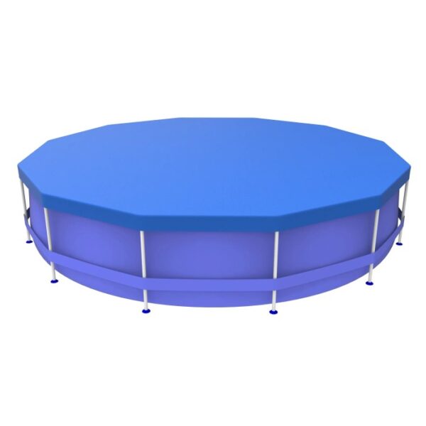 Piscina blu con copertura, piscina fuori terra per il giardino.