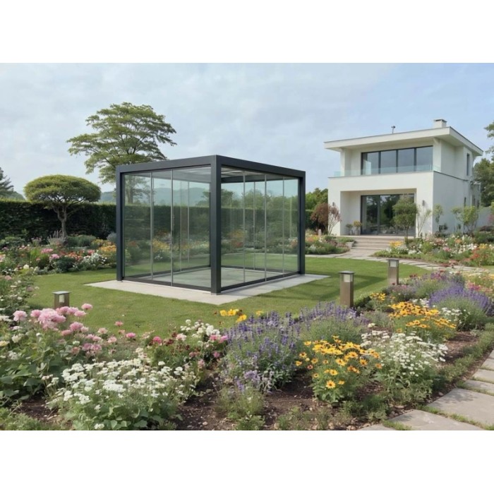 Vetrata scorrevole pergola Myara 3x2,5 m ardesia