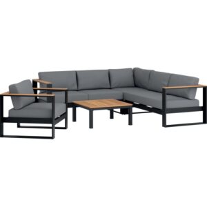 Set di mobili da giardino t.b.t. grigio con divano angolare, poltrona e tavolo.