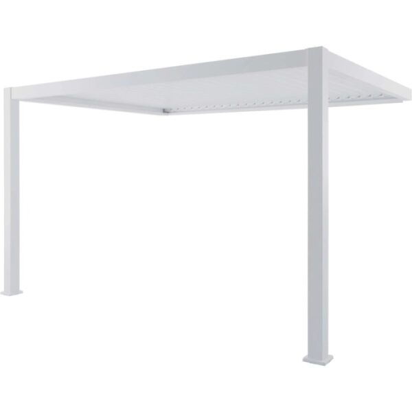 Gazebo t.b.t. bianco con tetto dritto e quattro pali.