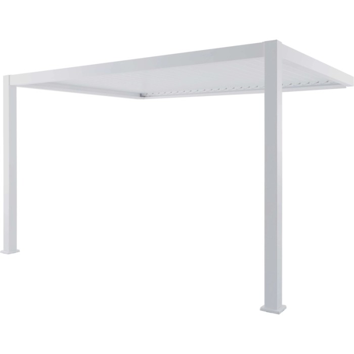 Gazebo t.b.t. bianco con tetto dritto e quattro pali.