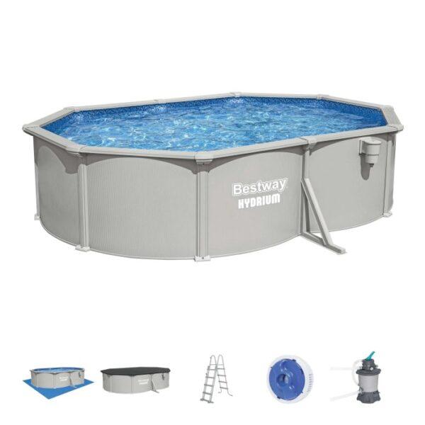 Set piscina Bestway Hydrium, piscina con pareti in acciaio con scaletta, pompa filtro e accessori.
