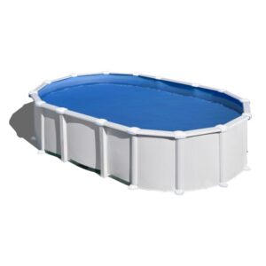 Piscina Gre Haiti in acciaio bianco, forma ovale, con liner blu. Set piscina completo per il giardino.