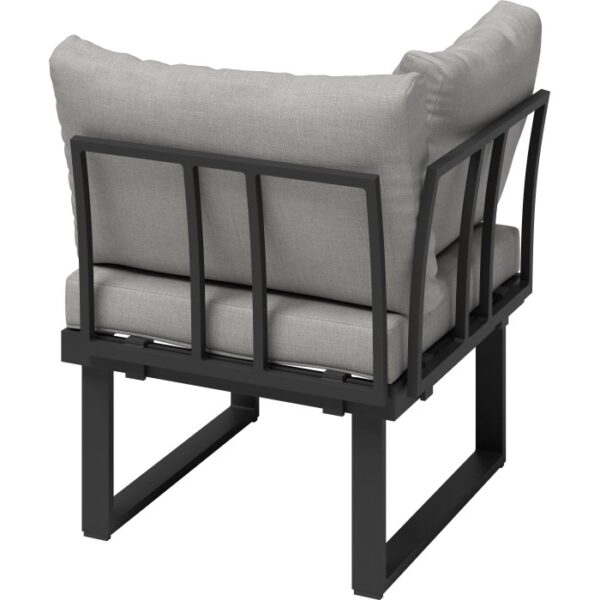 Poltrona angolare in alluminio grigio Lipson per lounge da giardino: struttura in alluminio con cuscini grigio chiaro.
