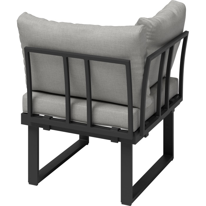 Poltrona angolare in alluminio grigio Lipson per lounge da giardino: struttura in alluminio con cuscini grigio chiaro.