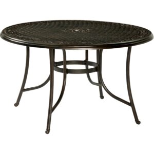 Tavolo da giardino rotondo nero OBI Outdoor Living Mansura, 100x100 cm, con telaio in acciaio.