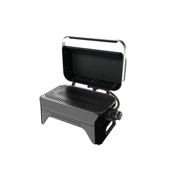 Campingaz Barbecue a gas Attitude 2go CV, grill da tavolo compatto con coperchio aperto.