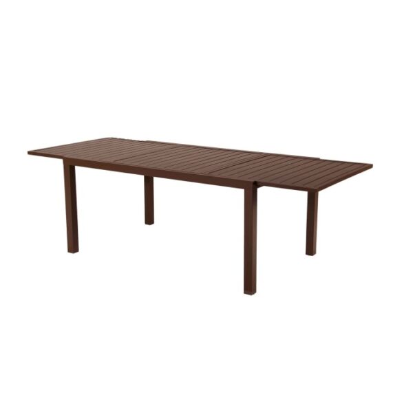 Tavolo da giardino allungabile marrone, ideale per giardino e terrazza.