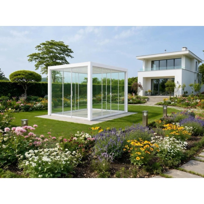 Vetrata scorrevole pergola Myara 3x2,5 m bianco opaco