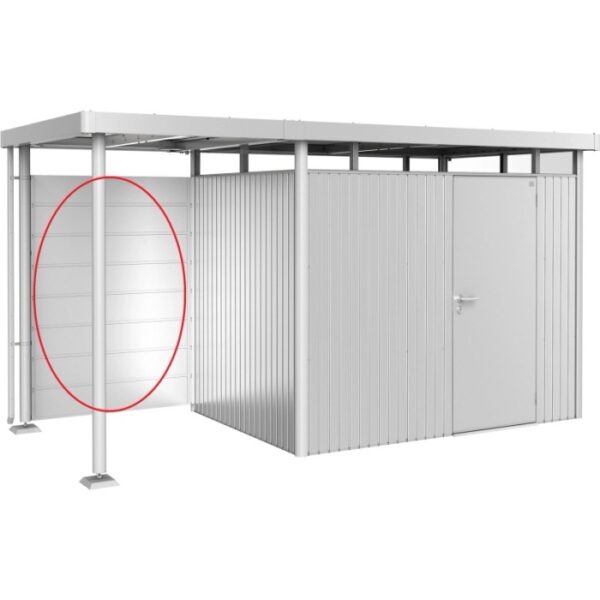 Pannello posteriore Biohort per tettoia laterale H2-H5, argento metallizzato, 134x181 cm. Accessorio per casette da giardino.
