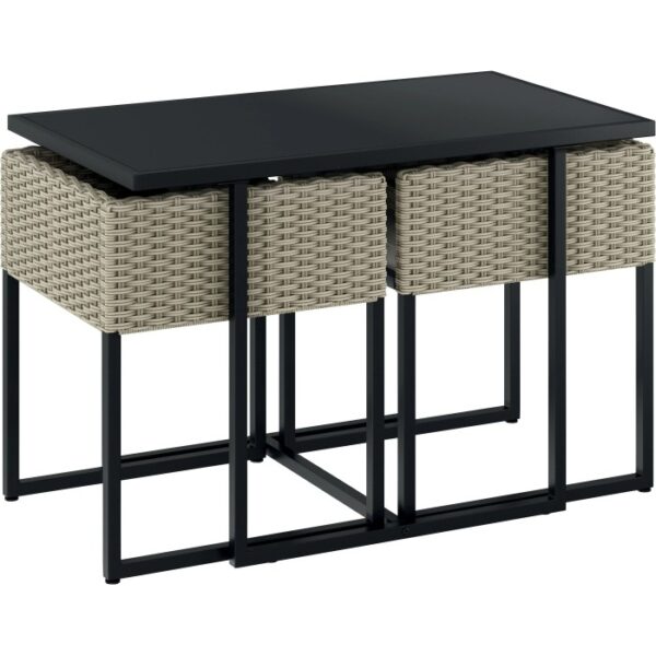Set di mobili da giardino t.b.t. con tavolo e sgabelli effetto rattan.