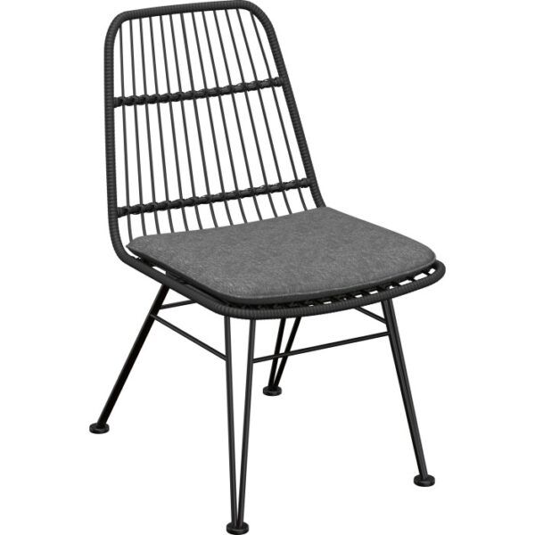 Sedia nera del set balcone Takone 3 pezzi con cuscino grigio.