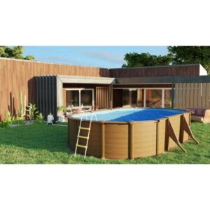 Piscina fuori terra ovale in acciaio decorazione legno Gre 500x300 H 132 cm