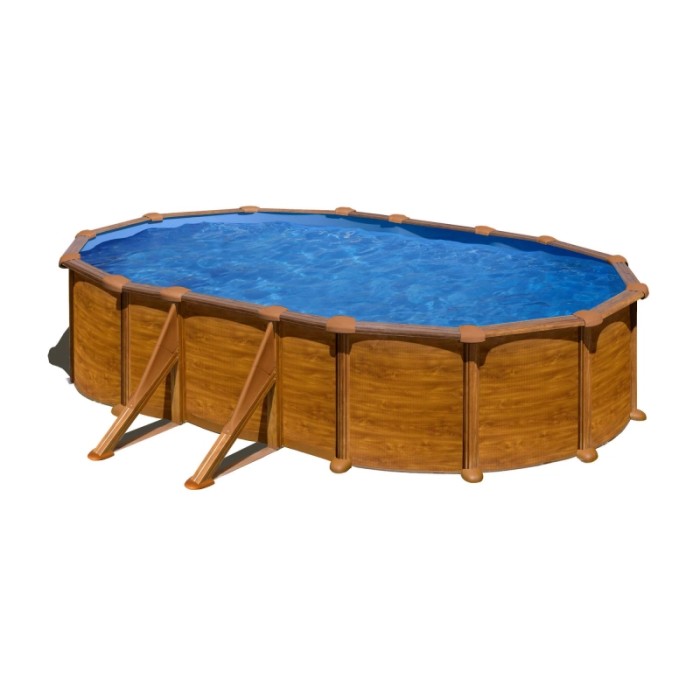 Piscina fuori terra ovale in acciaio decorazione legno Gre 500x300 H 132 cm