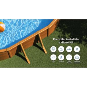 Piscina fuori terra ovale in acciaio decorazione legno Gre 500x300 H 132 cm