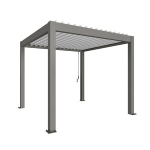 Pergola Biohort 3x3 m in quarzo bianco: copertura moderna per terrazzi con lamelle e drenaggio.