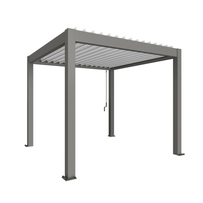 Pergola Biohort 3x3 m in quarzo bianco: copertura moderna per terrazzi con lamelle e drenaggio.