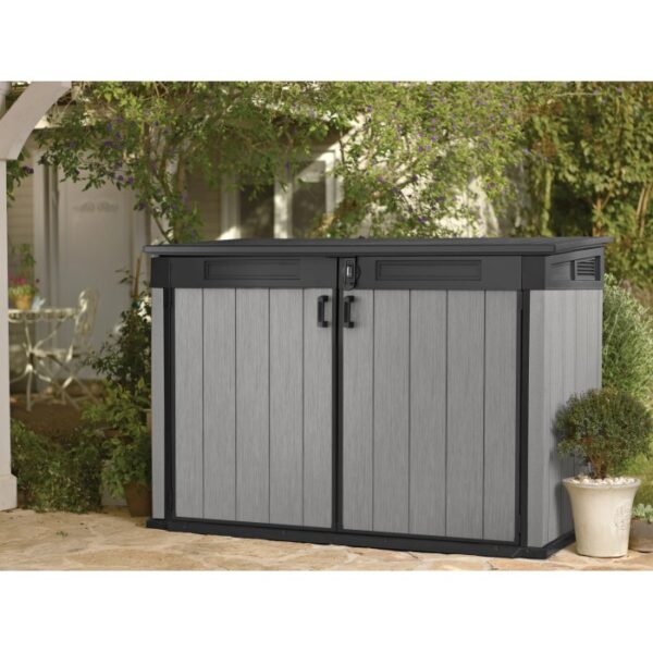 Box universale Keter Grande-Store, 2100 l, ideale per attrezzi da giardino e bidoni.