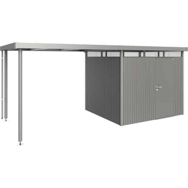Tetto laterale Biohort taglia L, grigio quarzo metallizzato, per casetta HighLine H3 come estensione coperta.