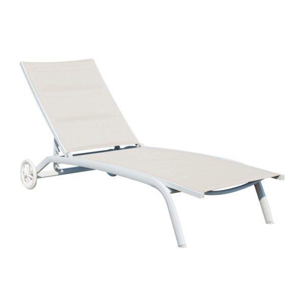 Lettino prendisole bianco t.b.t. con ruote per giardino o terrazza.