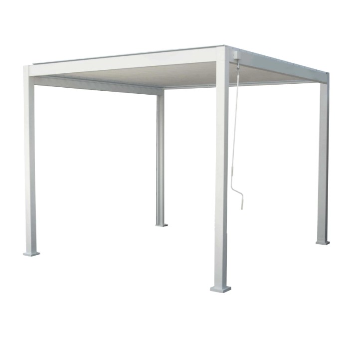 Gazebo t.b.t. quadrato grigio con manovella per aprire e chiudere il tetto.