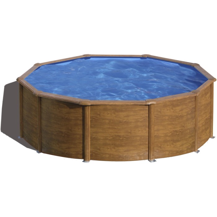 Piscina rotonda Gre Mauritius effetto legno, Ø 460 cm, altezza 132 cm, color legno.