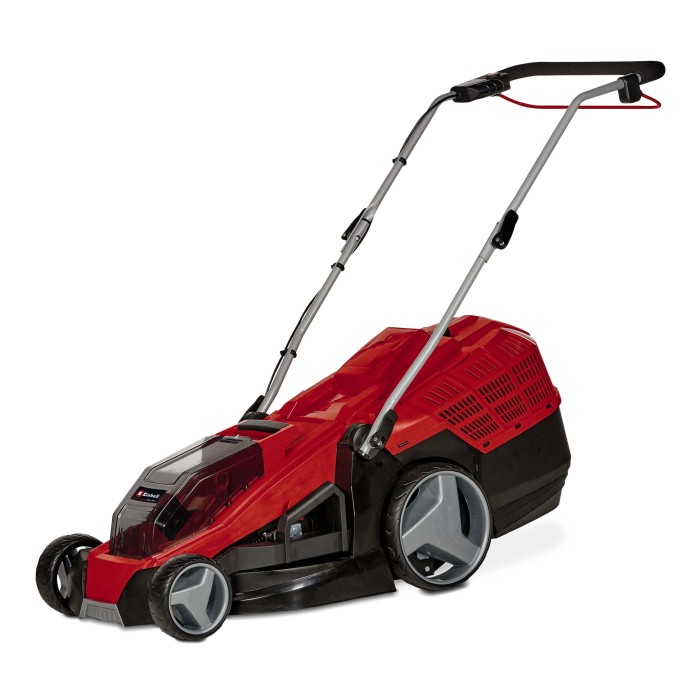 Tagliaerba a batteria rosso t.b.t. per il giardino.