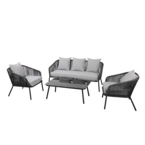 Set di mobili da giardino t.b.t. grigio con divano, due poltrone e tavolo.