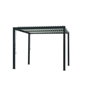 Gazebo nero t.b.t. con tetto a lamelle, autoportante.