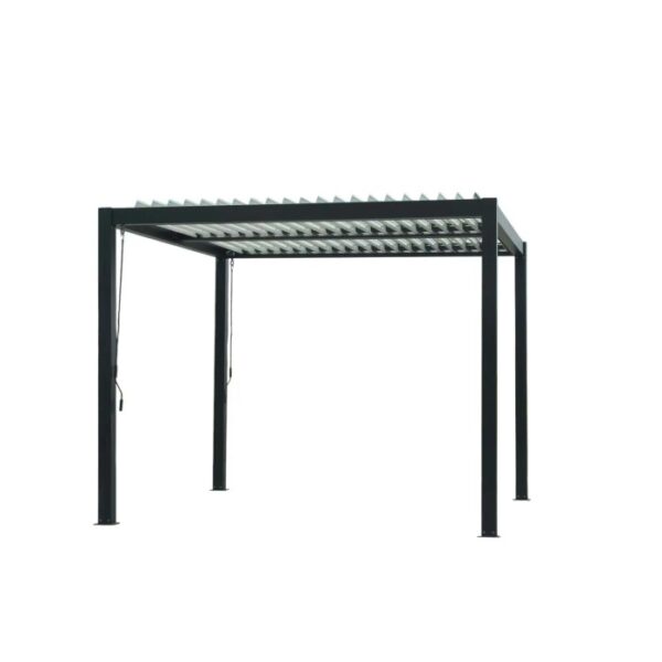 Gazebo nero t.b.t. con tetto a lamelle, autoportante.