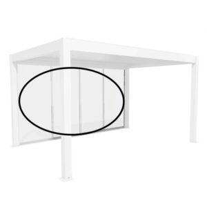 Parete scorrevole in vetro Biohort vetro trasparente 3 m, tettoia per terrazza bianca con elementi scorrevoli in vetro.