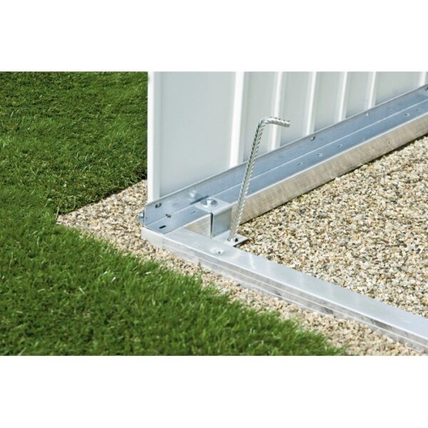 Telaio a terra Biohort per casetta Neo 2A/1B con ancoraggio a terra per un montaggio sicuro.