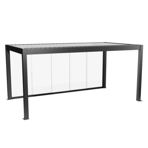 Parete scorrevole in vetro Biohort vetro trasparente 5,5 m, grigio scuro metallizzato, per tettoie per terrazzi.