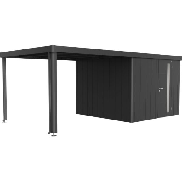 Tettoia laterale Biohort in grigio scuro metallizzato per casetta Neo, dimensioni 3A/3B/3C/3D.