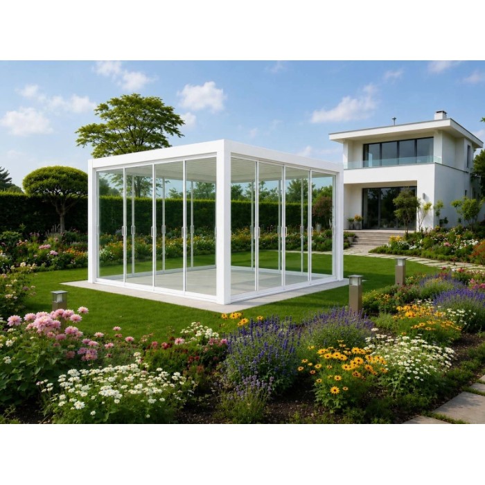 Vetrata fissa pergola Myara 4x2,5 m bianco opaco