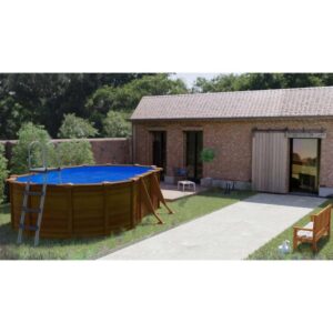 Piscina fuori terra ovale in acciaio decorazione legno Gre 500x300 H 120