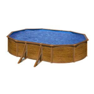 Piscina fuori terra ovale in acciaio decorazione legno Gre 500x300 H 120