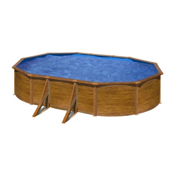 Piscina fuori terra ovale in acciaio decorazione legno Gre 500x300 H 120