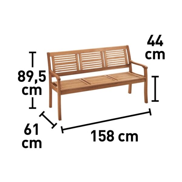 Panca da giardino Chelsea a 3 posti in legno di eucalipto FSC® con dimensioni per giardino, terrazza e balcone.