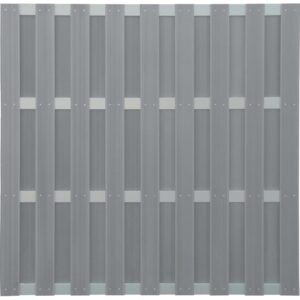 Recinzione privacy grigio chiaro in WPC e alluminio, 180x180 cm, per giardino e terrazzo.