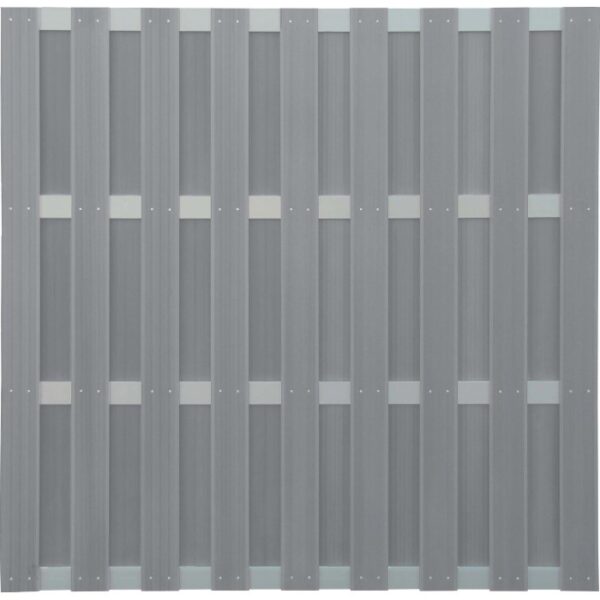 Recinzione privacy grigio chiaro in WPC e alluminio, 180x180 cm, per giardino e terrazzo.