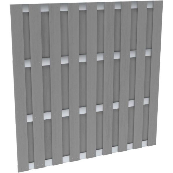 Recinzione privacy WPC grigio chiaro con alluminio, 180x180cm, per giardino e terrazzo.