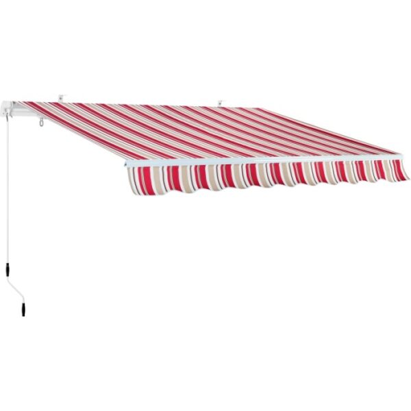 Tenda da sole t.b.t. a strisce bianche e rosse con manovella.