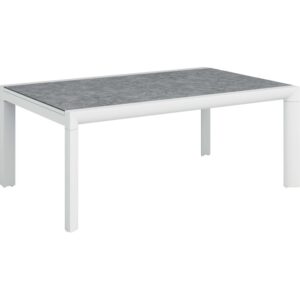 Tavolo da giardino moderno t.b.t. con piano grigio e struttura bianca.