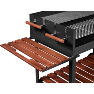 Jamestown Grill a carbone Ben XL con ripiani in legno e griglia cromata.