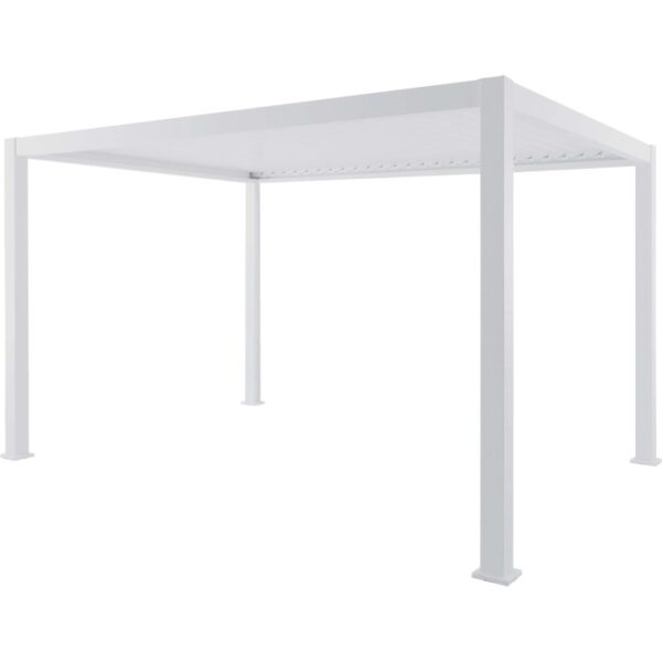 Gazebo t.b.t. bianco con linee rette e design minimalista.